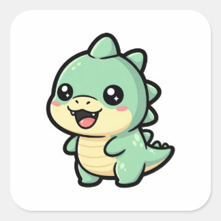 Kleine Dinosaurus – Mooie Kawaii Illustratie Vierkante Sticker