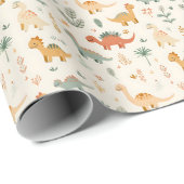 Kleine dinosaurussen zijn neutrale tinten cadeaupapier (Rol Hoek)