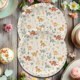 Kleine dinosaurussen zijn neutrale tinten papieren bordje