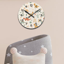 Kleine dinosaurussen zijn neutrale tinten ronde klok