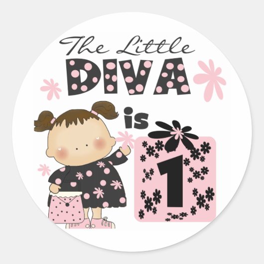 Kleine Diva 1e Verjaardag Tshirts en geschenken Ronde Sticker (Voorkant)