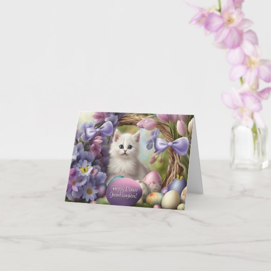 Kleine dochter Pasen met witte kattenmand Kaart (Orchidee)