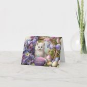 Kleine dochter Pasen met witte kattenmand Kaart (Voorkant)
