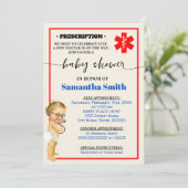 Kleine dokter is op weg naar medisch Baby shower Kaart (Staand voorkant)