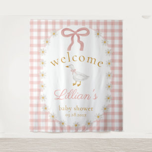 Kleine domme gans roze geruite baby shower wandkleed