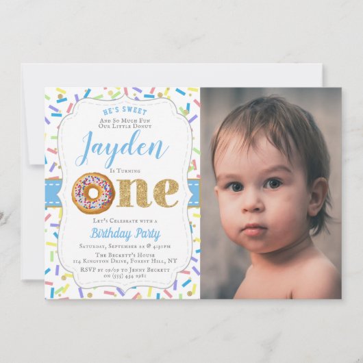 Kleine Donut Boys 1st Birthday Uitnodigingen (Voorkant)