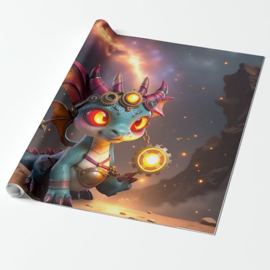 Kleine Draak, Grote Energie – De Ember Clockling Cadeaupapier (Uitgerold)