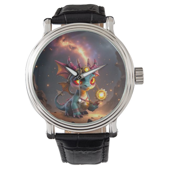Kleine Draak, Grote Energie – De Ember Clockling Horloge (Voorkant)