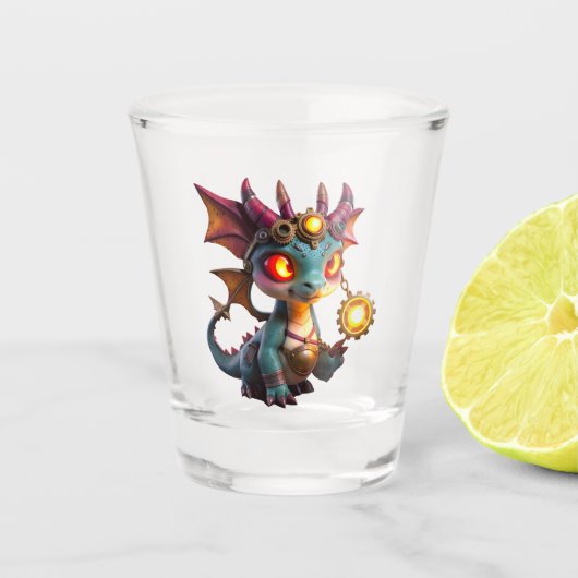Kleine Draak, Grote Energie – De Ember Clockling Shot Glas (Voorkant)