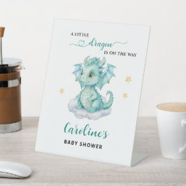 Kleine Draak is Op Weg Baby Shower Reclamebord Met Voetstuk