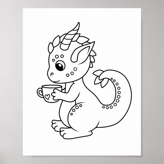 Kleine draak met een bekerpagina bevestigen poster (Voorkant)