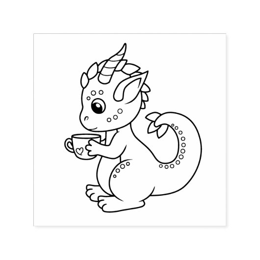 Kleine draak met een Teacup-kleur me Zelfinktende Stempel (Design)