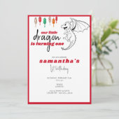 Kleine Draak Rode Baby Draak 1e Verjaardagsfeestje Kaart (Staand voorkant)