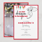 Kleine Draak Rode Baby Draak 1e Verjaardagsfeestje Kaart (Voorkant / Achterkant)