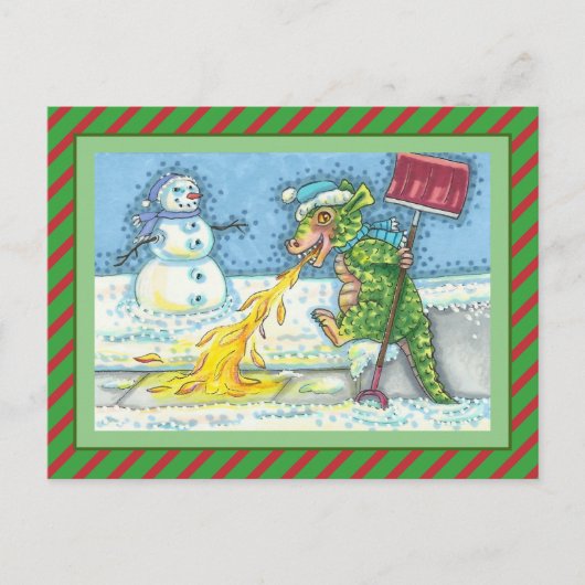 KLEINE DRAAK SMELTEN & SHOVELING SNEEUW, GRAPPIG S FEESTDAGENKAART (Voorkant)