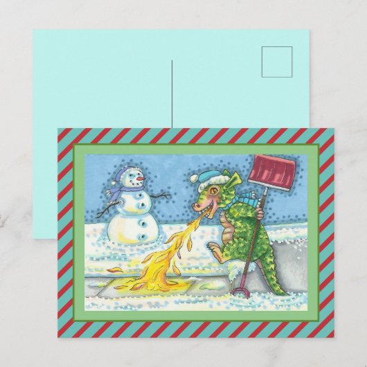 KLEINE DRAAK SMELTEN & SHOVELING SNEEUW, GRAPPIG S FEESTDAGENKAART (Voorkant / Achterkant)