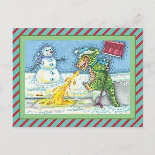 KLEINE DRAAK SMELTEN & SHOVELING SNEEUW, GRAPPIG S FEESTDAGENKAART (Voorkant)