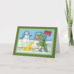 KLEINE DRAAK SMELTEN & SHOVELING SNEEUW Grappige B Feestdagen Kaart