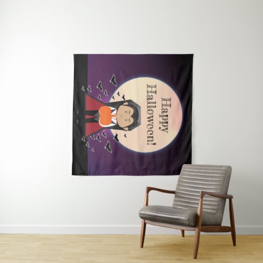 Kleine Dracula kostuum Halloween feest achtergrond Wandkleed (In Situ (horizontaal))