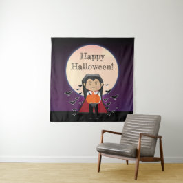 Kleine Dracula kostuum Halloween feest achtergrond Wandkleed