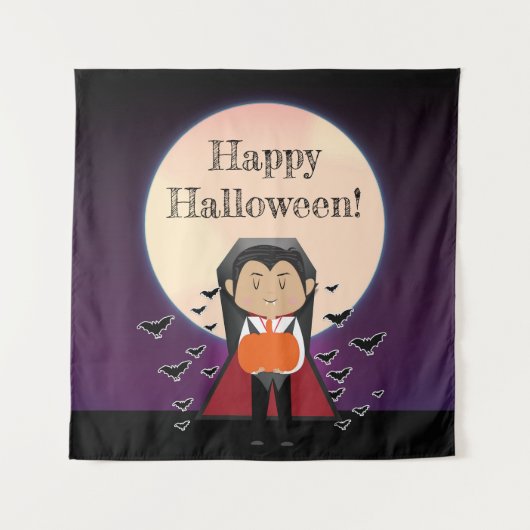 Kleine Dracula kostuum Halloween feest achtergrond Wandkleed (Voorkant)