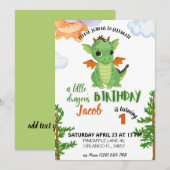 kleine Dragon Verjaardagsuitnodiging, jongen baby Kaart (Voorkant / Achterkant)