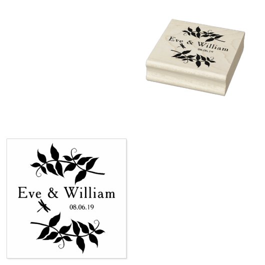 Kleine Dragonfly met vertakkingen en bladontwerp Rubberstempel (Gestempeld)