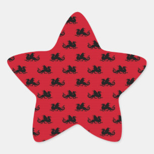 Kleine draken op rode achtergrond ster sticker