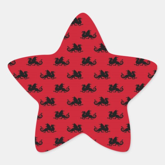 Kleine draken op rode achtergrond ster sticker (Voorkant)