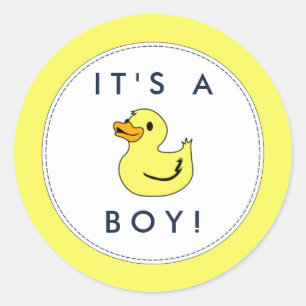 Kleine Duck Baby shower Stickers... het is een jon Ronde Sticker