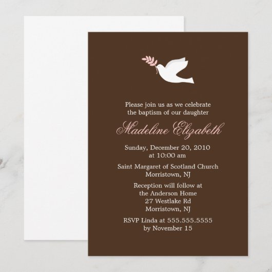 Kleine duif meisje doop en doop kaart (Voorkant / Achterkant)