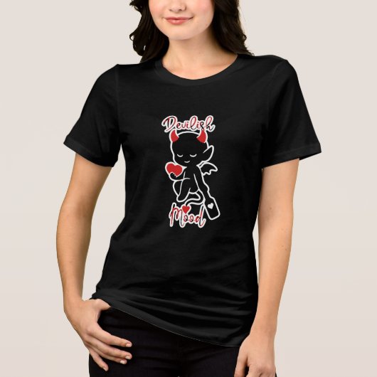 Kleine Duivel Baddie met Peddel "Duwelse stemming" Tri-Blend Shirt (Voorkant)