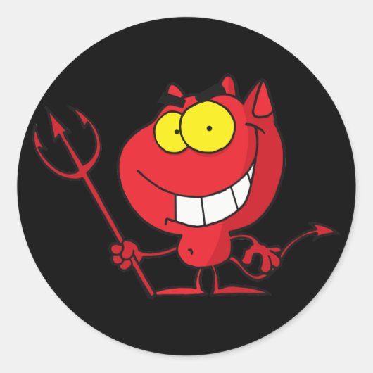 Kleine duivel met hooivork ronde sticker (Voorkant)
