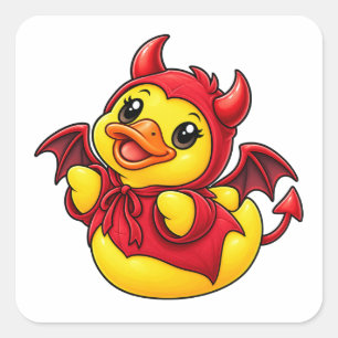 Kleine Duivel Rubber Eend Halloween Kostuum Vierkante Sticker