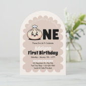 Kleine Dumpling Bao Dim Sum Meisje 1e verjaardag Kaart (Staand voorkant)