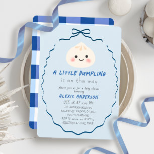 Kleine Dumpling Blauwe Strik Jongen Baby Shower Kaart