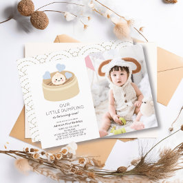 Kleine Dumpling Blue Boy 1st Birthday Foto Kaart