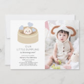 Kleine Dumpling Blue Boy 1st Birthday Foto Kaart (Voorkant)