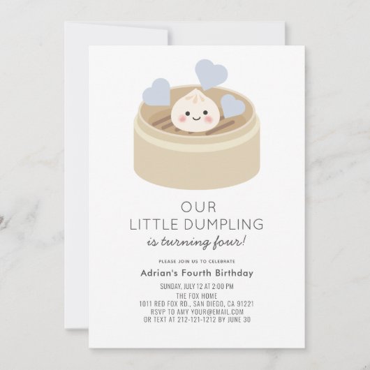 Kleine Dumpling Blue Boy Verjaardag Kaart (Voorkant)