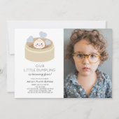 Kleine Dumpling Blue Boy Verjaardagsfoto Kaart (Voorkant)