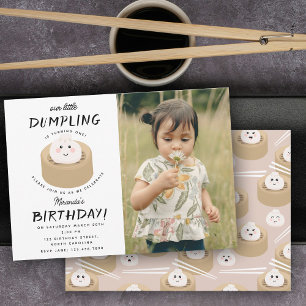 Kleine Dumpling Boy Meisje Foto Verjaardagsfeest Kaart