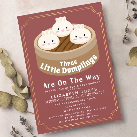 Kleine Dumpling-drielingen Baby Shower Kaart