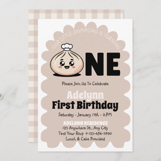 Kleine Dumpling Girl 1e verjaardag Kaart (Voorkant / Achterkant)