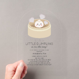 Kleine dumpling grijze geslachtsneutrale baby show acryl uitnodigingen