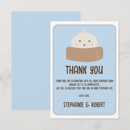Kleine dumpling op de weg blauw Baby shower Bedankkaart (Voorkant / Achterkant)