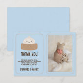 Kleine Dumpling Op De Weg Blauw Baby shower Foto Bedankkaart (Voorkant / Achterkant)