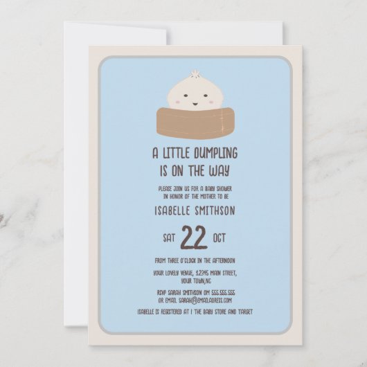 Kleine dumpling op de weg blauw Baby shower Kaart (Voorkant)