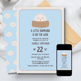 Kleine dumpling op de weg blauw Baby shower Kaart