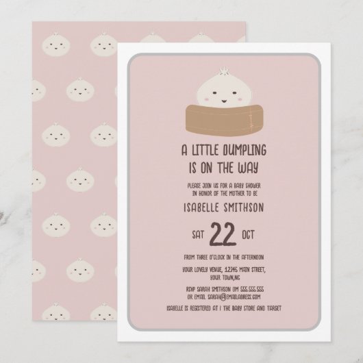 Kleine Dumpling op de weg roze Baby shower Kaart (Voorkant / Achterkant)