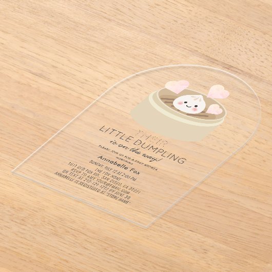 Kleine Dumpling Roze Meisje Baby shower Acryl Uitnodigingen (Laagn)